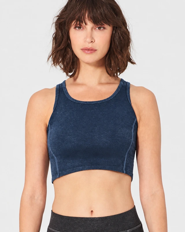 Sötétkék HempAge DH274 slim fit kender jógafelső modellen